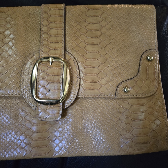 Vintage gorgeous crocodile like & linen lined clutch - Picture 7 of 7
